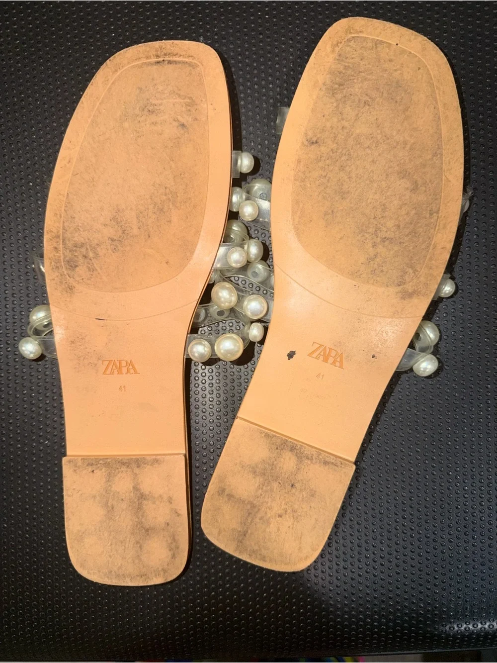 ZARA Nude Pearl-Strap Slide Sandals - Picture 2 of 3